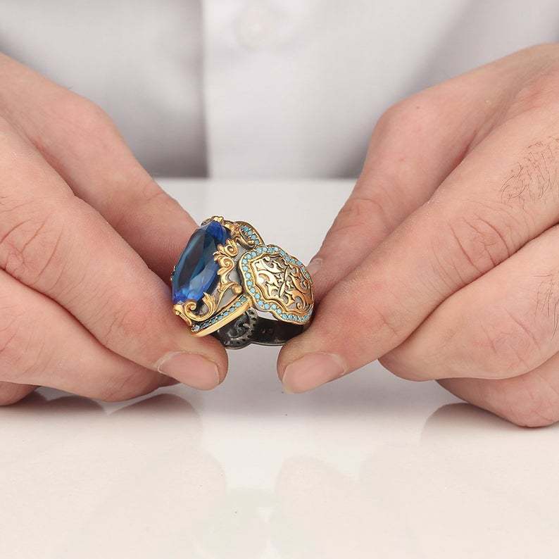 Ornament Carved Pattern Tourmaline Demon Gold Plated Imitation Rings
