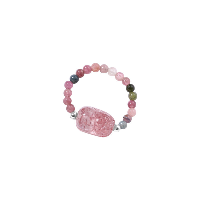 Women's Sterling Sier Natural Crystal Simple Unique Design Sweet Rings