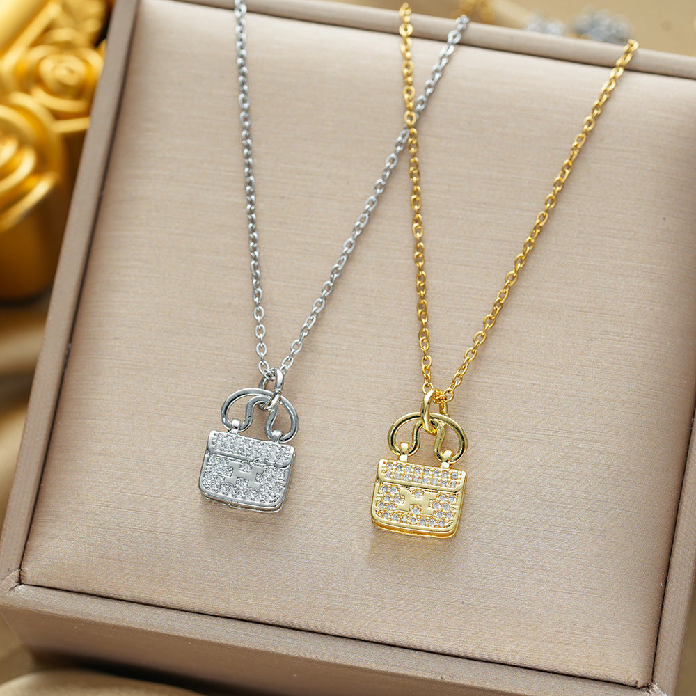 Titanium Steel Affordable Luxury Feeling Full Diamond Bag Fashion Necklaces