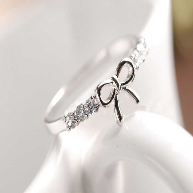 Graceful Ornament Simple Rhinestone Bow Female Rings