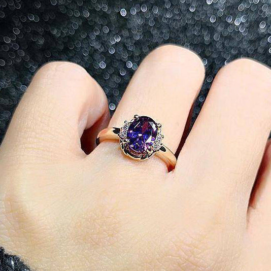 Women's Amethyst Personality Simple Retro Imitation Tourmaline Rings
