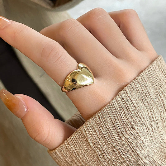 Glossy Love Heart-shaped Female Korean Chic Unique Peach Heart Rings