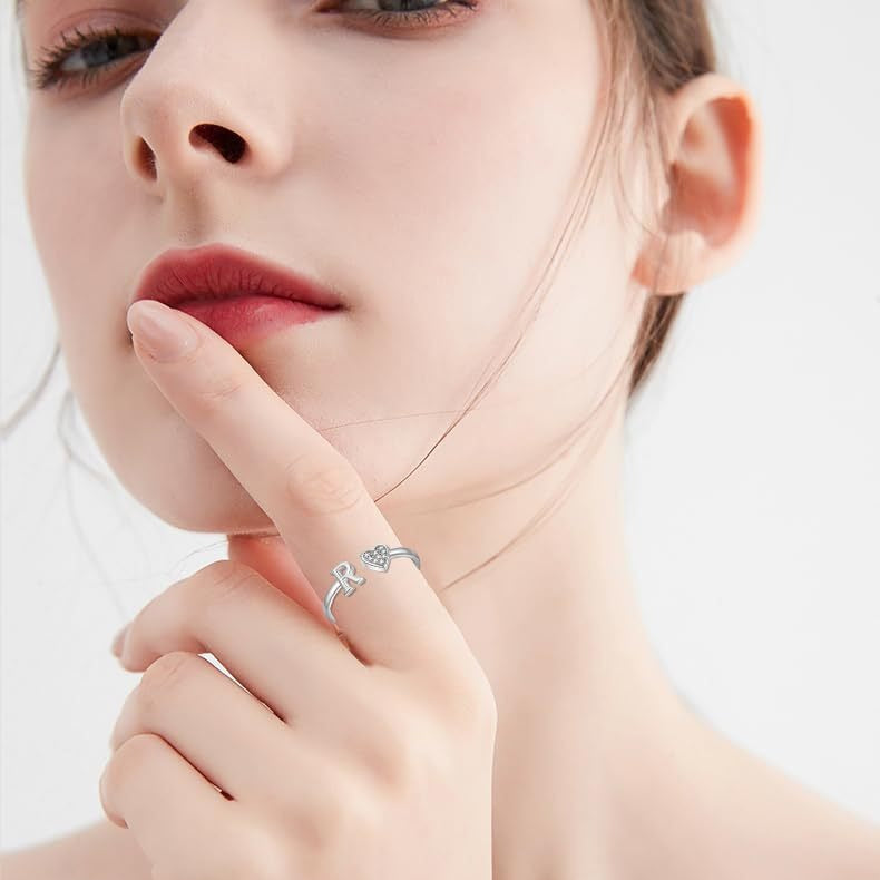 Name First Letters Stackable Zircon Adjustable Rings