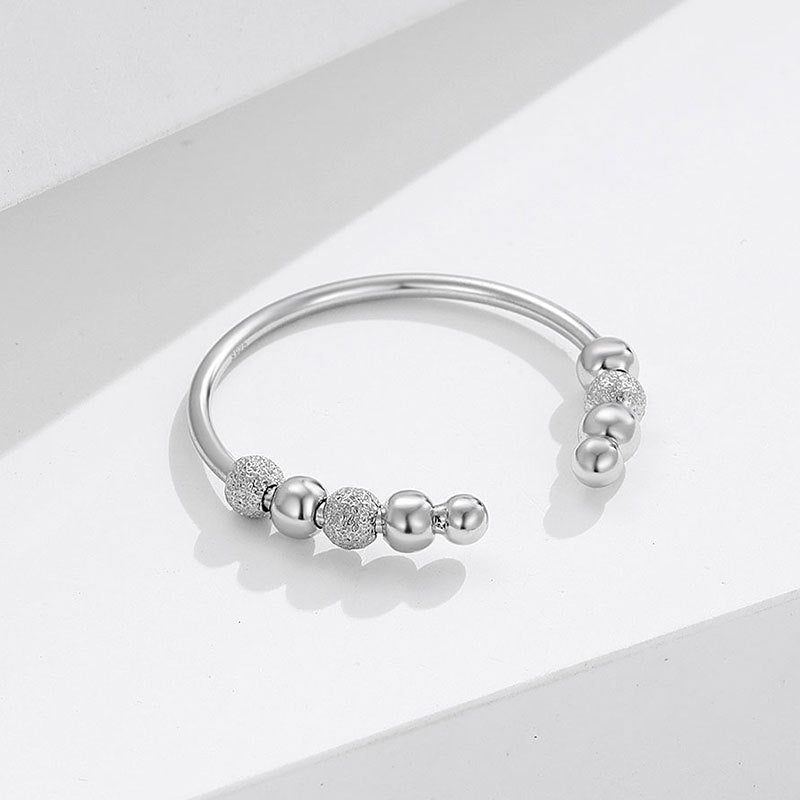 Sterling Sier Adjustable Pressure Frosted Beads Rings