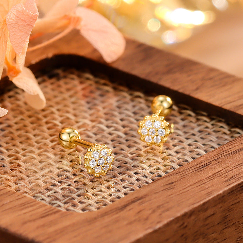 Women's Zircon Round Beads Lace Screw Tightening Earrings
