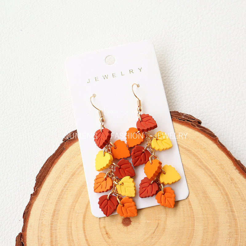Hand Painted Acrylic Cat Maple Leaf Earrings