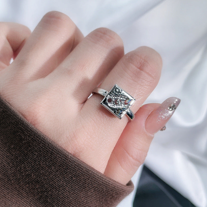 Black Zircon Texture Pleated Butterfly Opening Female Graceful Fashionable Rings