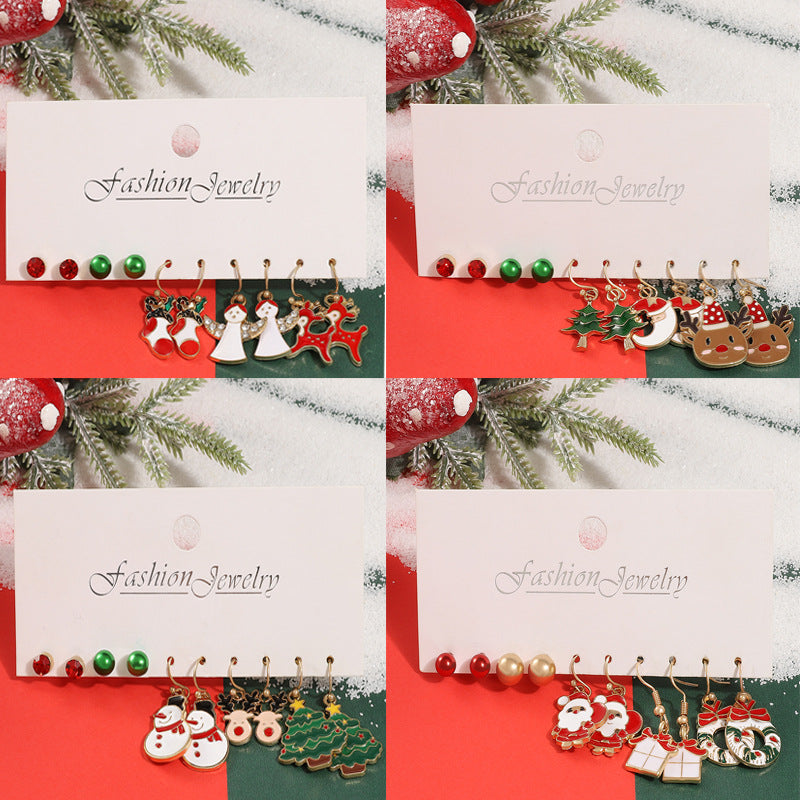 Women's Suit Cartoon Dripping Elk Santa Claus Earrings