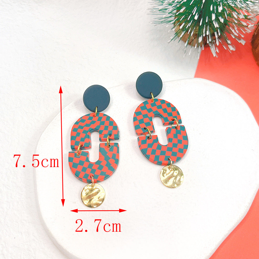 Christmas Jewelry Plaid Geometric Snowman Ear Earrings
