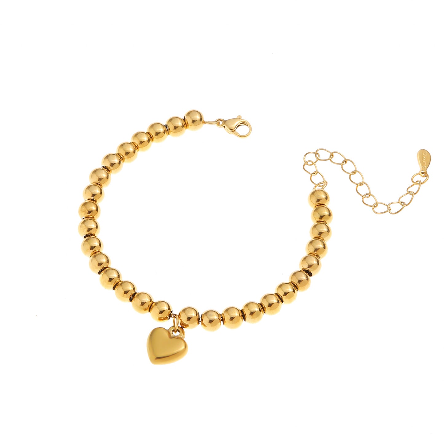 Women's Steel Heart Round Beads Gold Beaded Bracelets