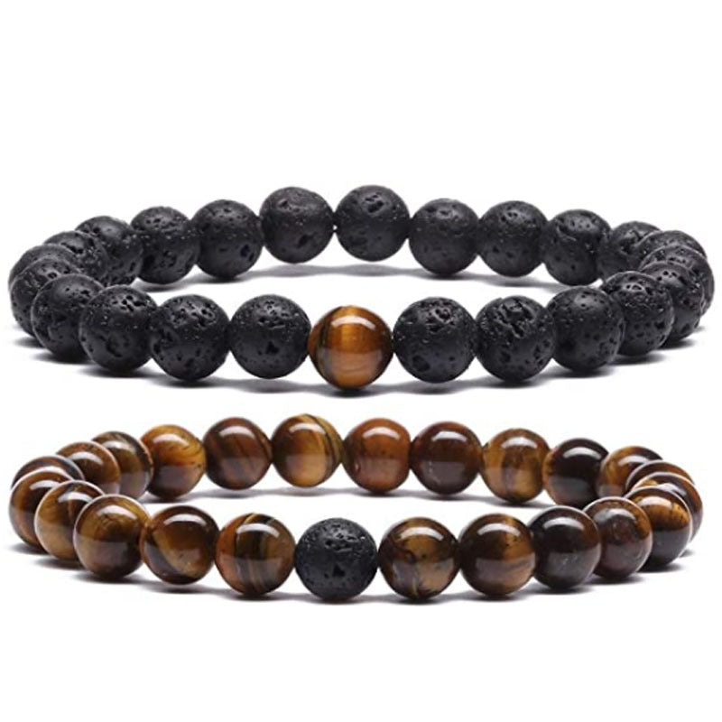 Men's Lava Stone Beads Couple Yellow Tiger Bracelets