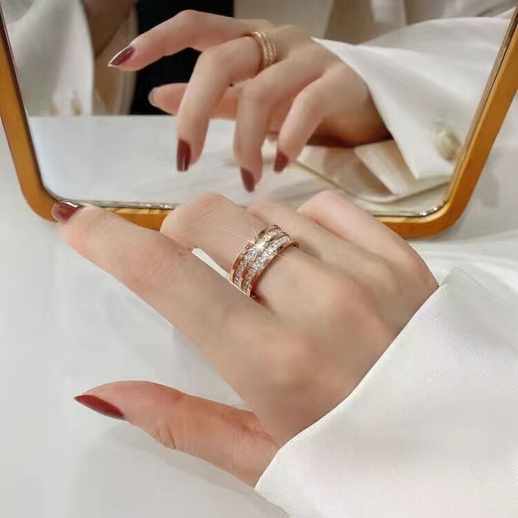 Starry Titanium Steel Female Single Double Row Diamond Full Rings