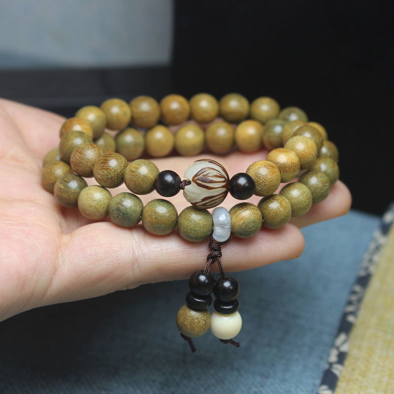 Green Sandalwood Beads Bodhi Root Carved Lotus Bracelets