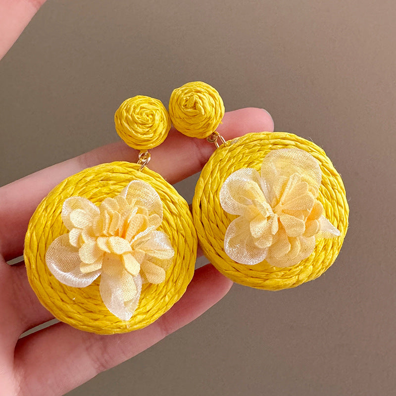 Wind Sweet Flexible Straw Round Flower Simple Temperamental Rings
