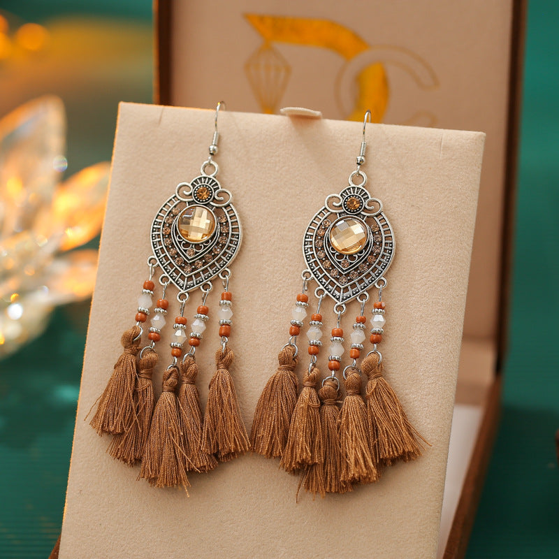 Daisy Vintage Oval Diamond Tassel Leaf-shaped Earrings