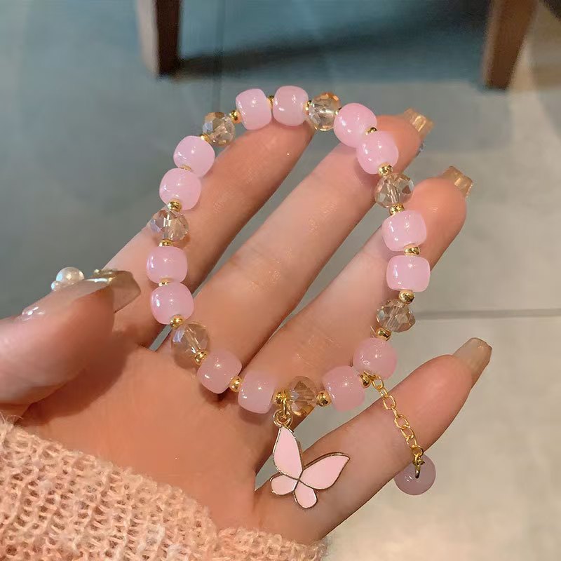 Imitation Jade Flower Butterfly Crystal Glass Bracelets