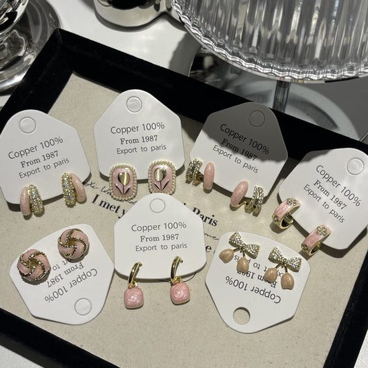 Spring Pink Enamel Collection Sier Light Luxury Earrings