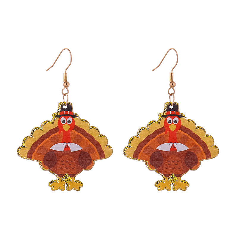 Autumn Thanksgiving Turkey Maple Leaf Party Funny Earrings