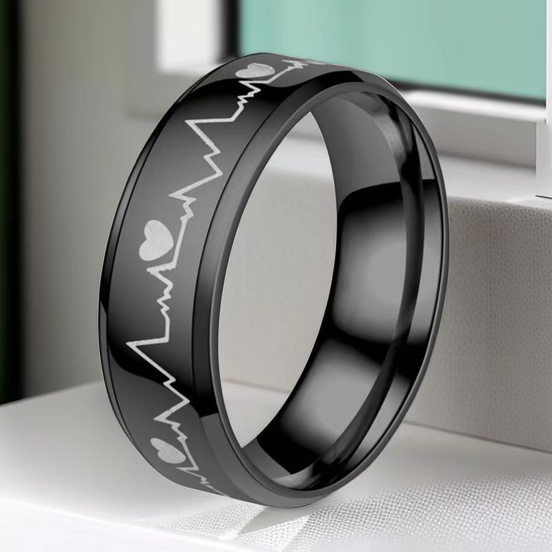 Men's Stainless Steel Hip Hop Niche Heartbeat Ring