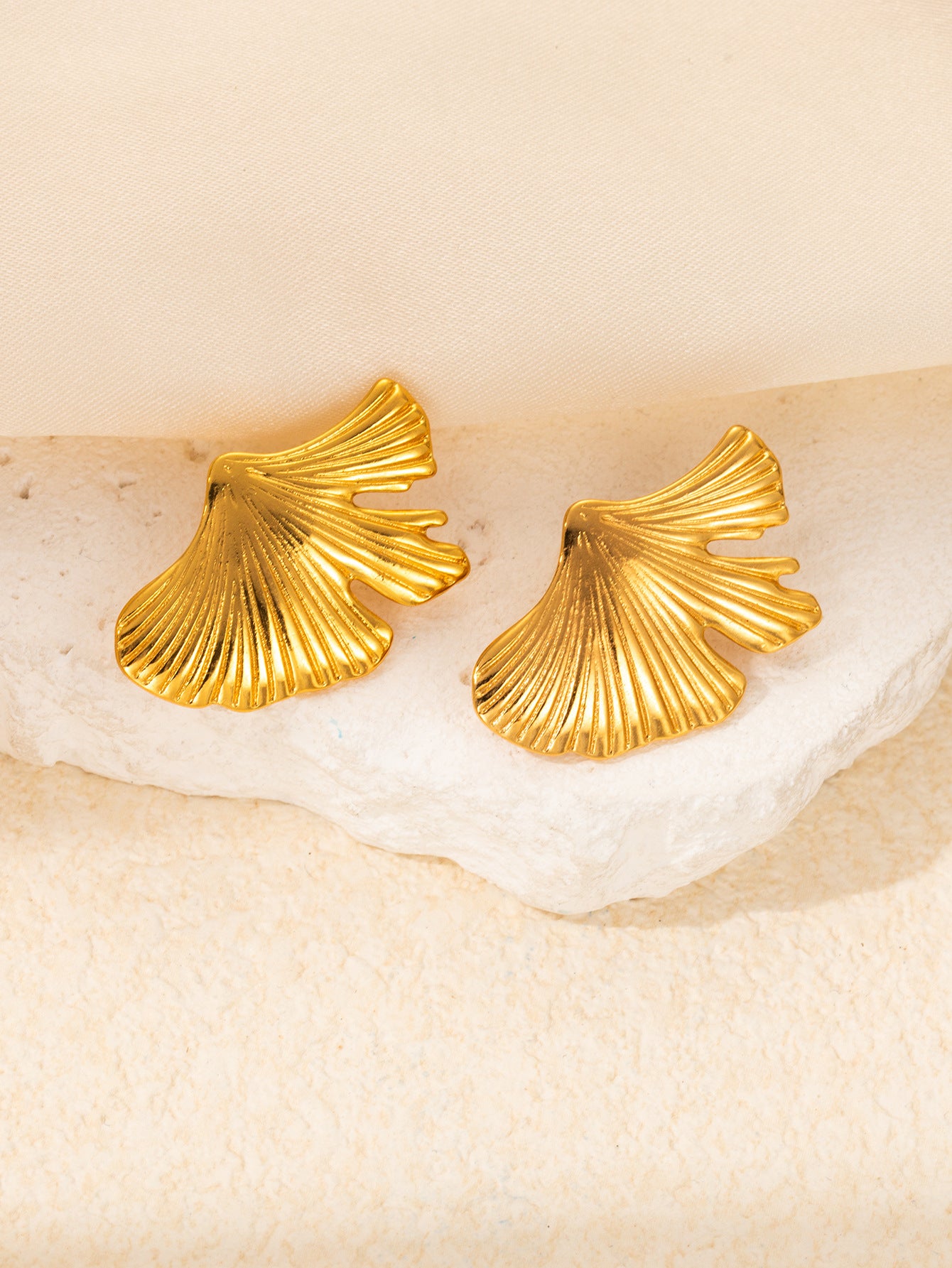 Stainless Steel Ginkgo Leaf Petals Golden Earrings