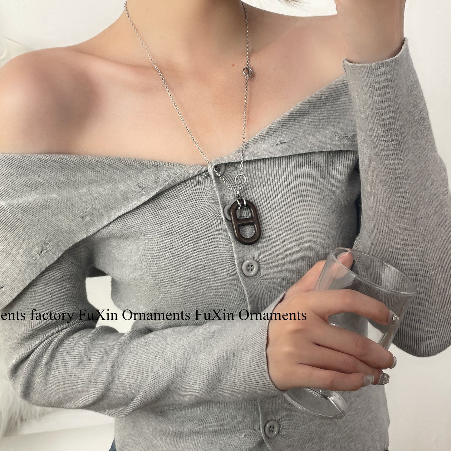 Women's Pig Nose Ebony Chain Long Design Sweater Simple Temperamental Necklaces