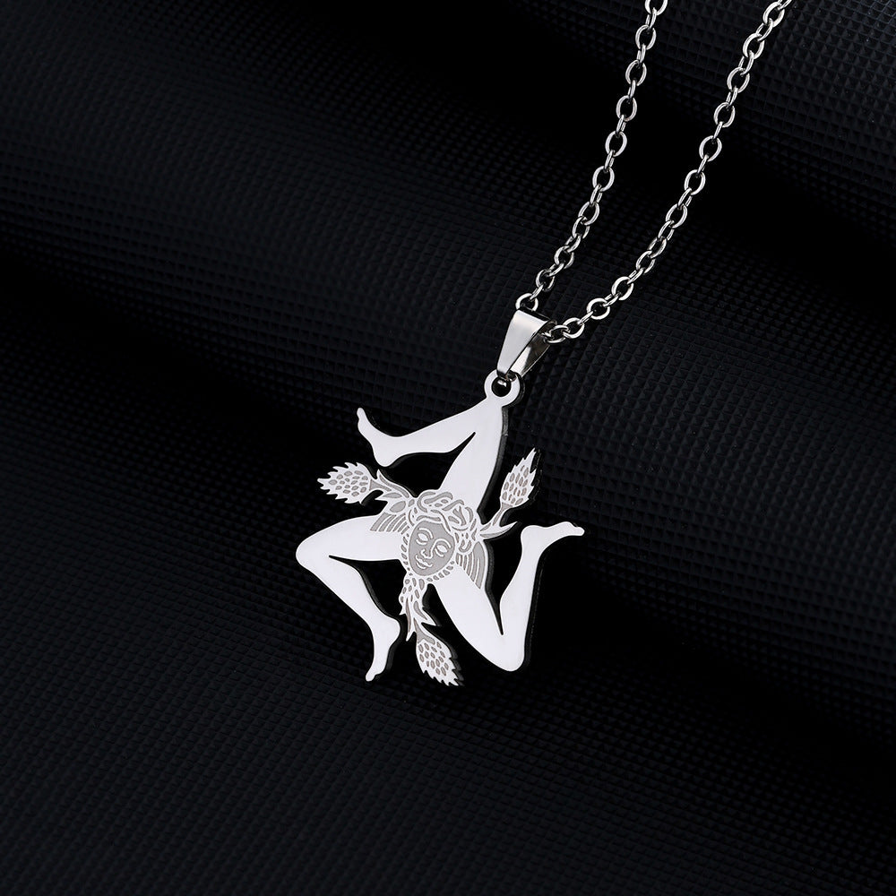 Women's Italy Sicily Map Flag Stainless Steel Necklaces
