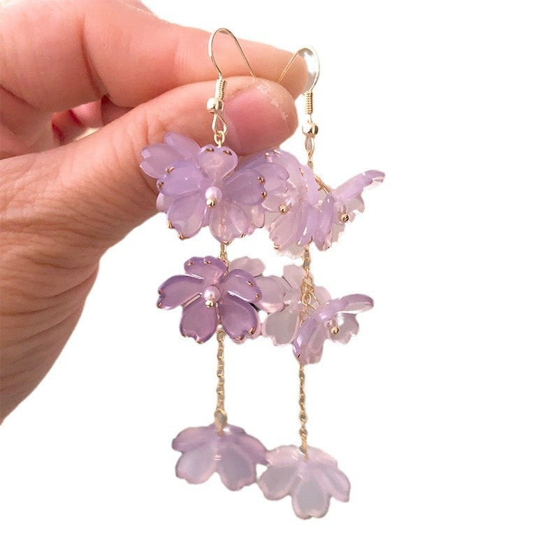 Women's Fairy White Flower Long Tassel Temperamental Earrings