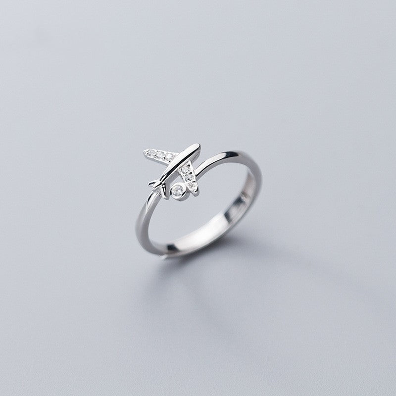 Double Diamond Aircraft Zircon Female Simple Rings