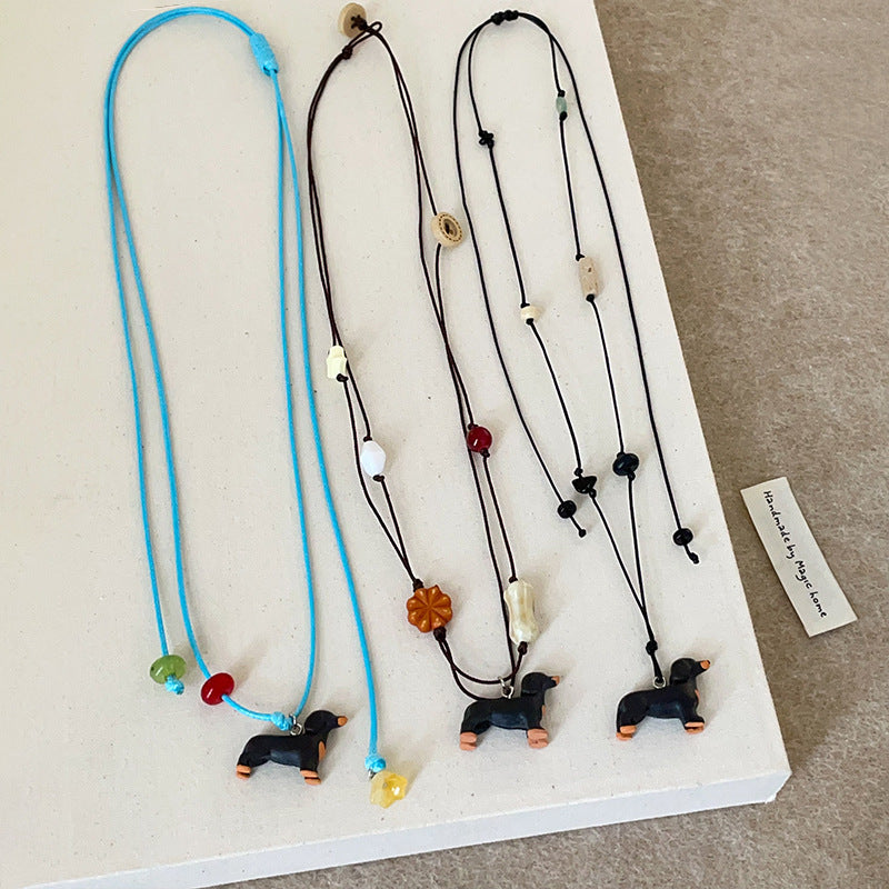 Women's Three-dimensional Sausage Dog Natural Stone Colorful Dopamine Cute Necklaces