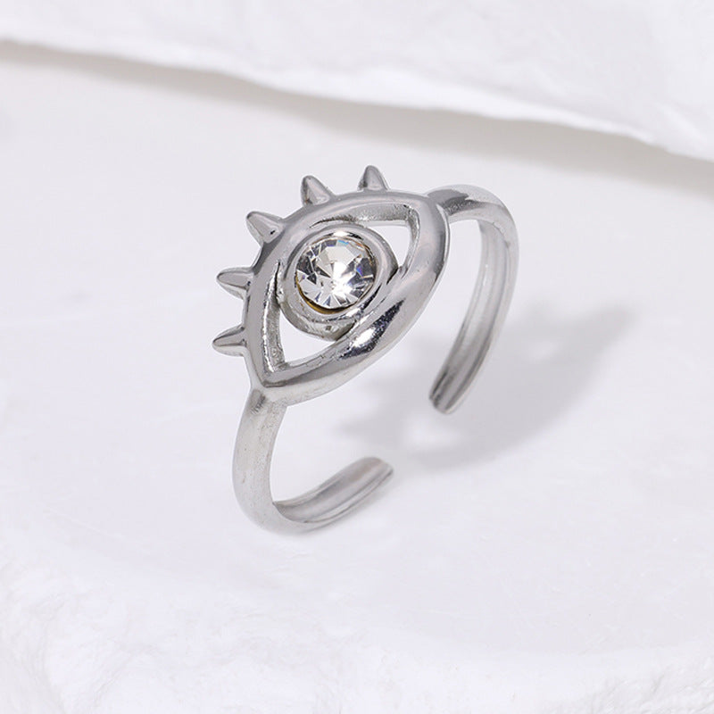 Fashion Stainless Steel Open With Diamonds Personalized Eyes Niche Rings