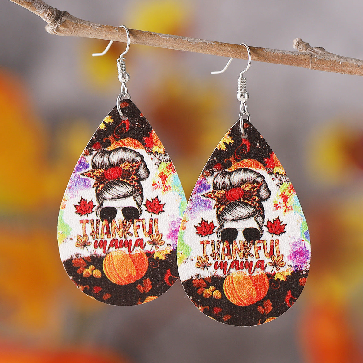 Autumn Harvest Pumpkin Sunflower Leopard Water Drop Earrings