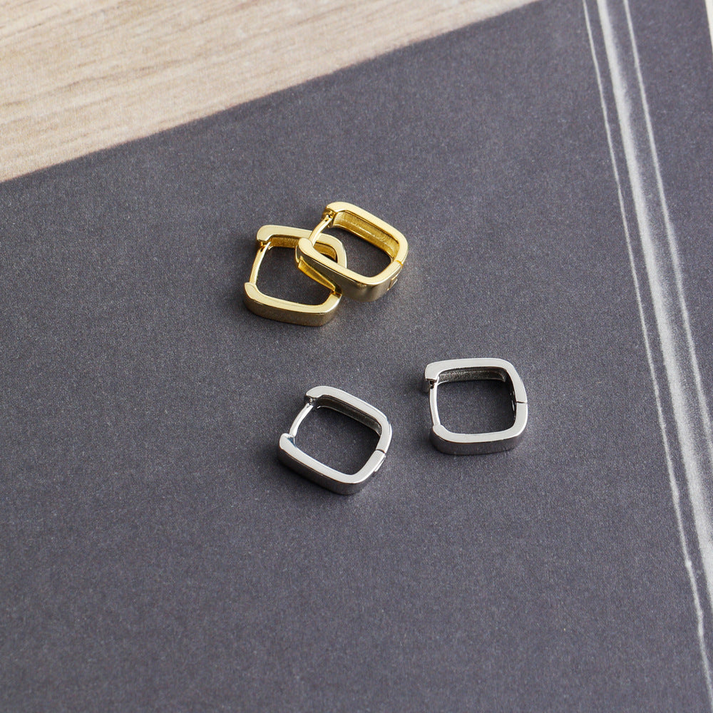 Women's Sterling Sier Wide Geometric Square Simple Earrings