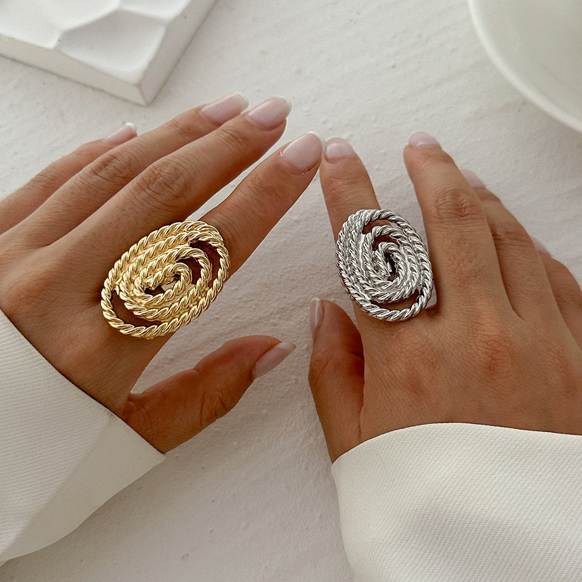 Personality Five Petal Flower Three-dimensional Open Exaggerated Rings