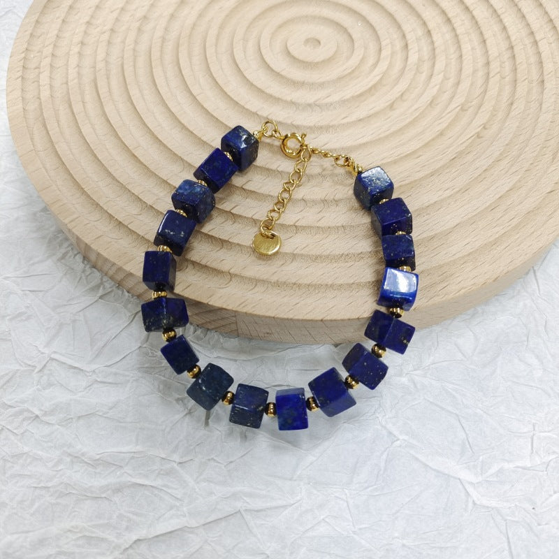 Personality Mediterranean Romantic Blue Natural Lapis Lazuli Square Beaded Necklaces