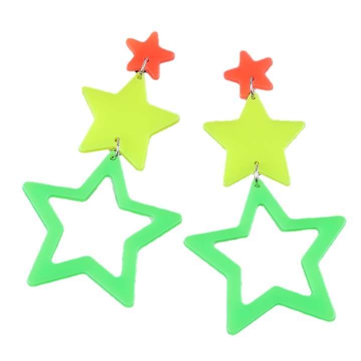 Exaggerated Trendy Three-piece Five-pointed Star Fluorescent Color Acrylic Personalized Earrings