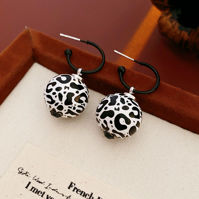 Sier Needle Simple Leopard Print Geometric Earrings