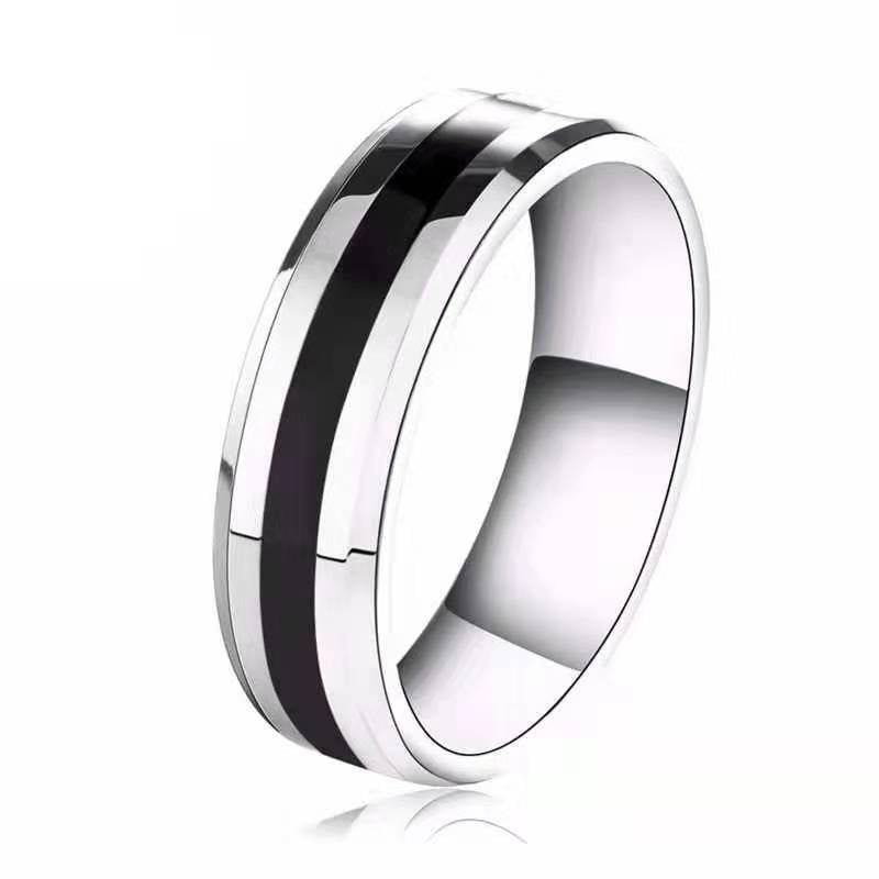 Personality Brushed Drop Black Oil Titanium Steel Rings