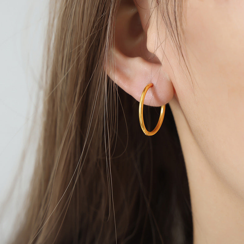 Big Circle Temperament Titanium Steel Gold Personalized Earrings