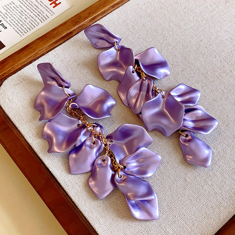 Women's Sier Needle Stitching Flower Tassel Unique Earrings