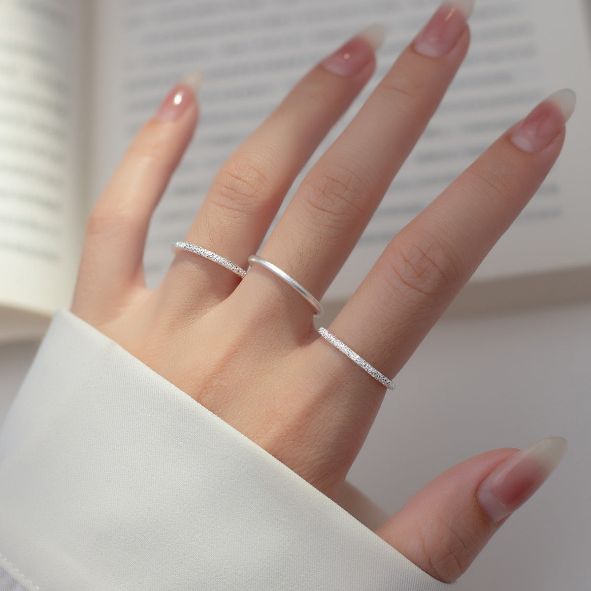 Sier Simple Glossy Frosted Style Fresh Rings