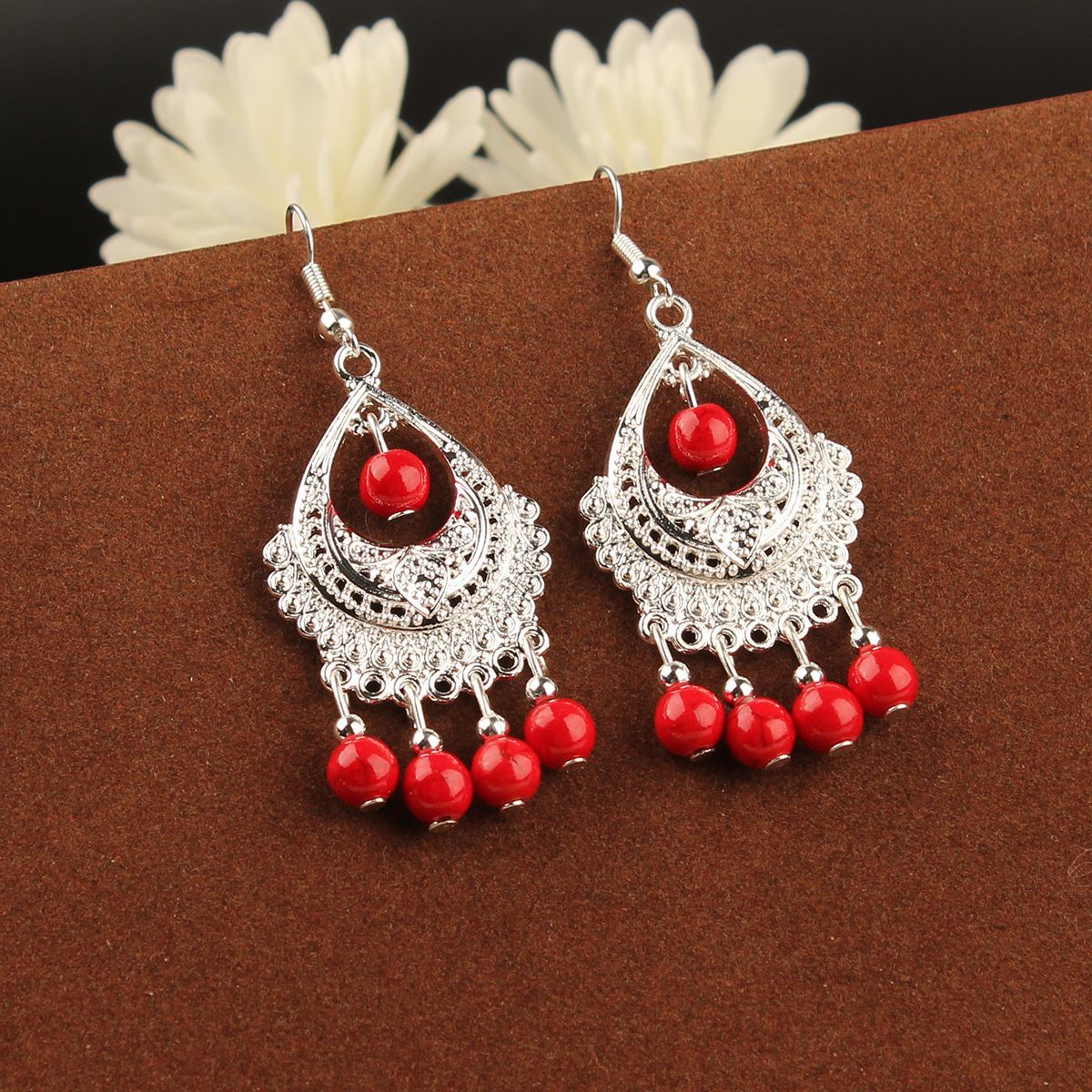Ethnic Style Miao Sier Turquoise Tassel Earrings
