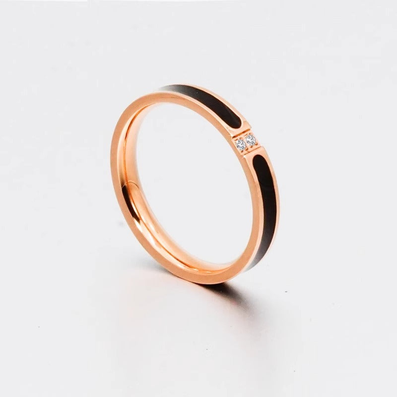 Women's & Men's Diamond Titanium Steel Fashion Simple Rose Rings