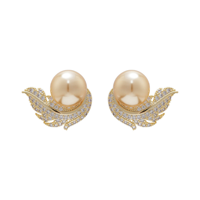 Women's Zircon Feather Pearl Light Luxury High Rings