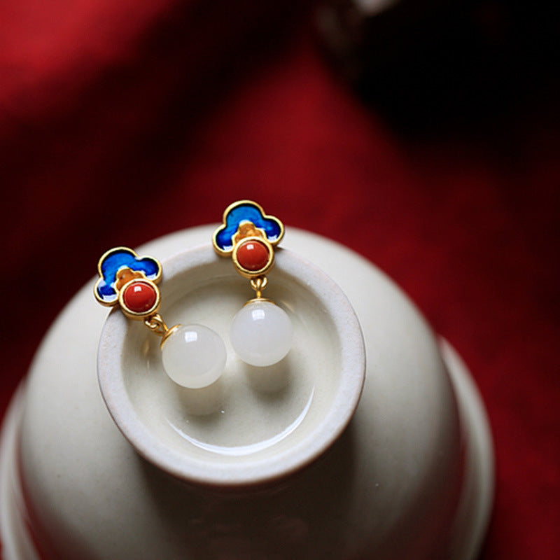 Women's Sier National Style Element Enamel Vintage Earrings