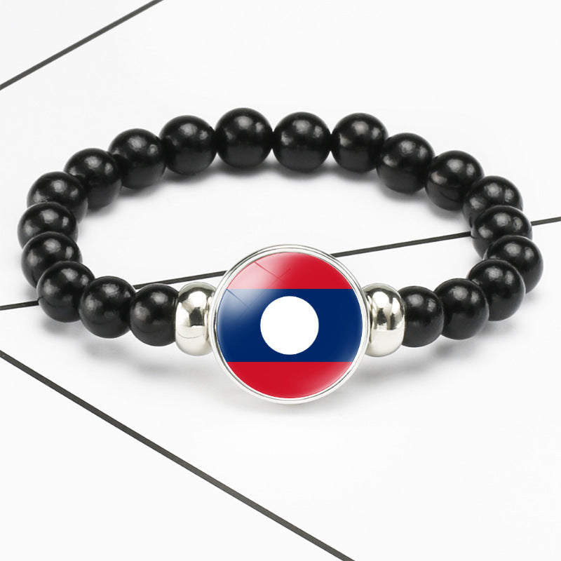 Flag Pattern Time Stone Black Elastic String Beads Bracelets
