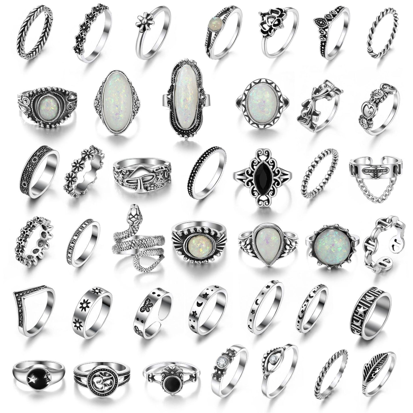 Black Diamond Elephant Skull Flower Snake Rings