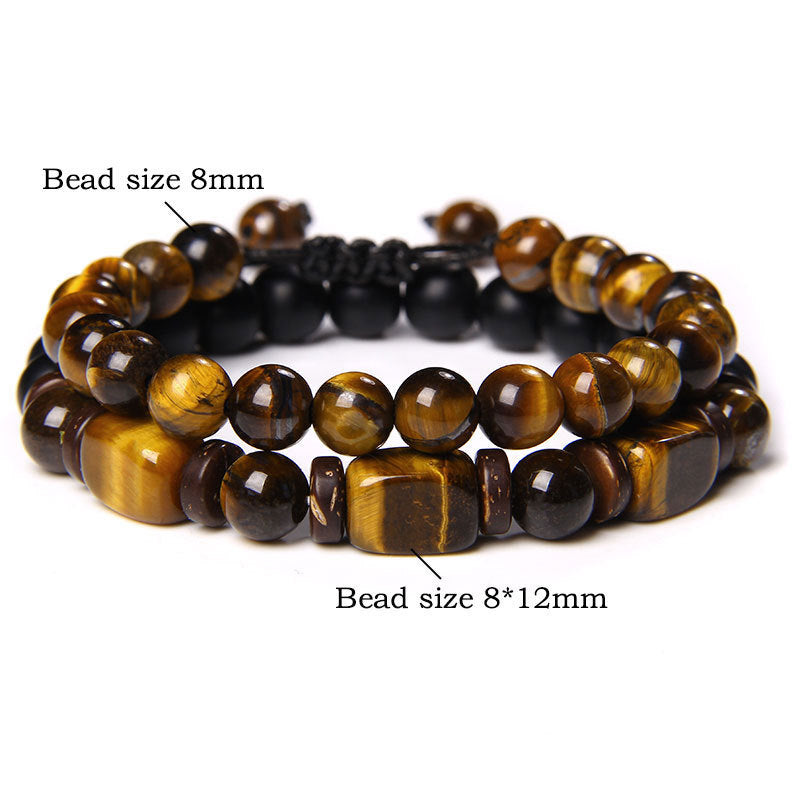 Men's Square Tigereye Cut Surface Haematite Woven Bracelets