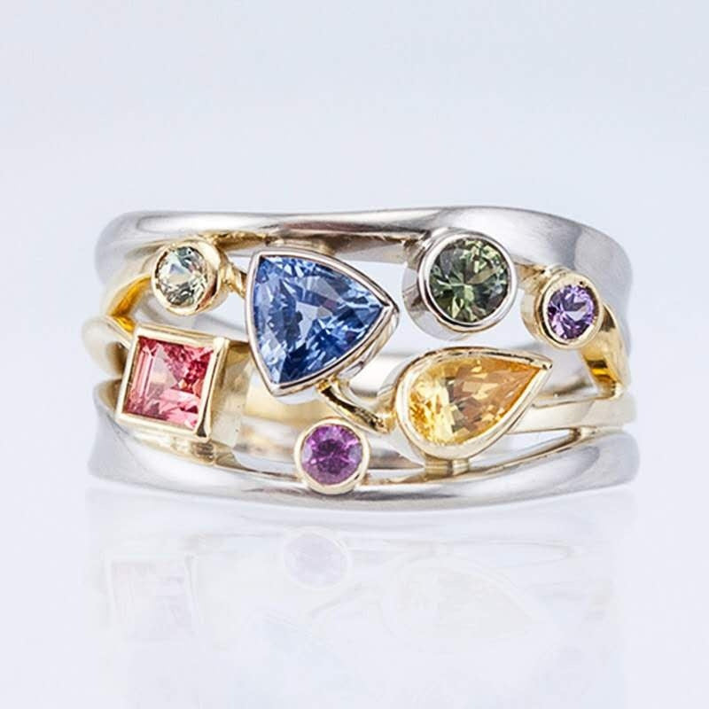 Alloy Zircon Colorful Multicolor Geometric Metal Rings