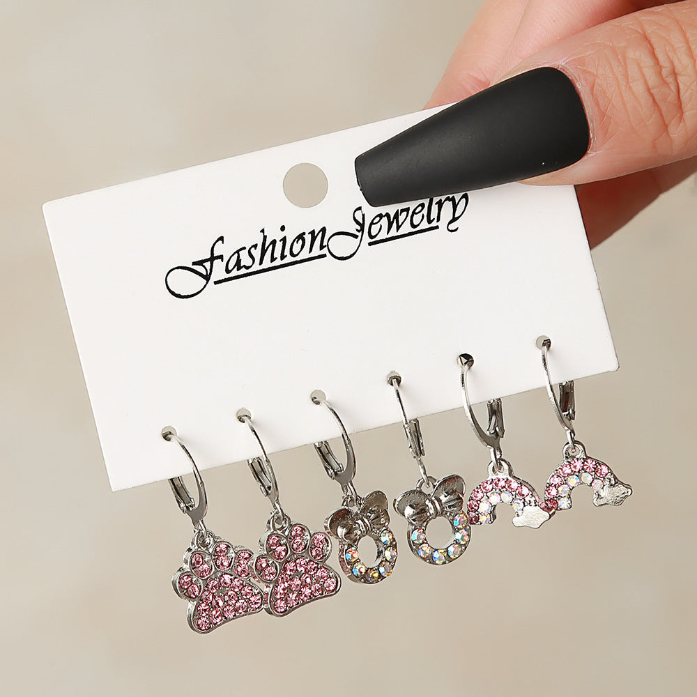Fashion Heart-shaped Full Of Diamond Combination Pink Suit Earrings