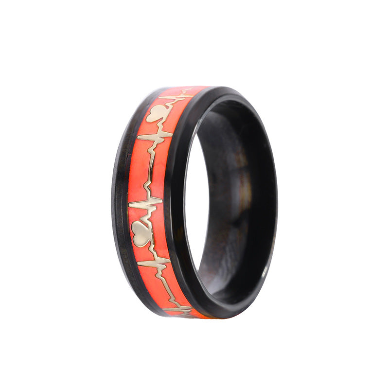 Stainless Steel Ornament Dragon Scale Luminous Ecg Couple Rings